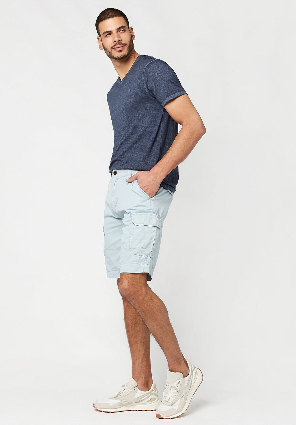 Hivibe Men's Stone Wash Shorts, Sky Blue - BM23590