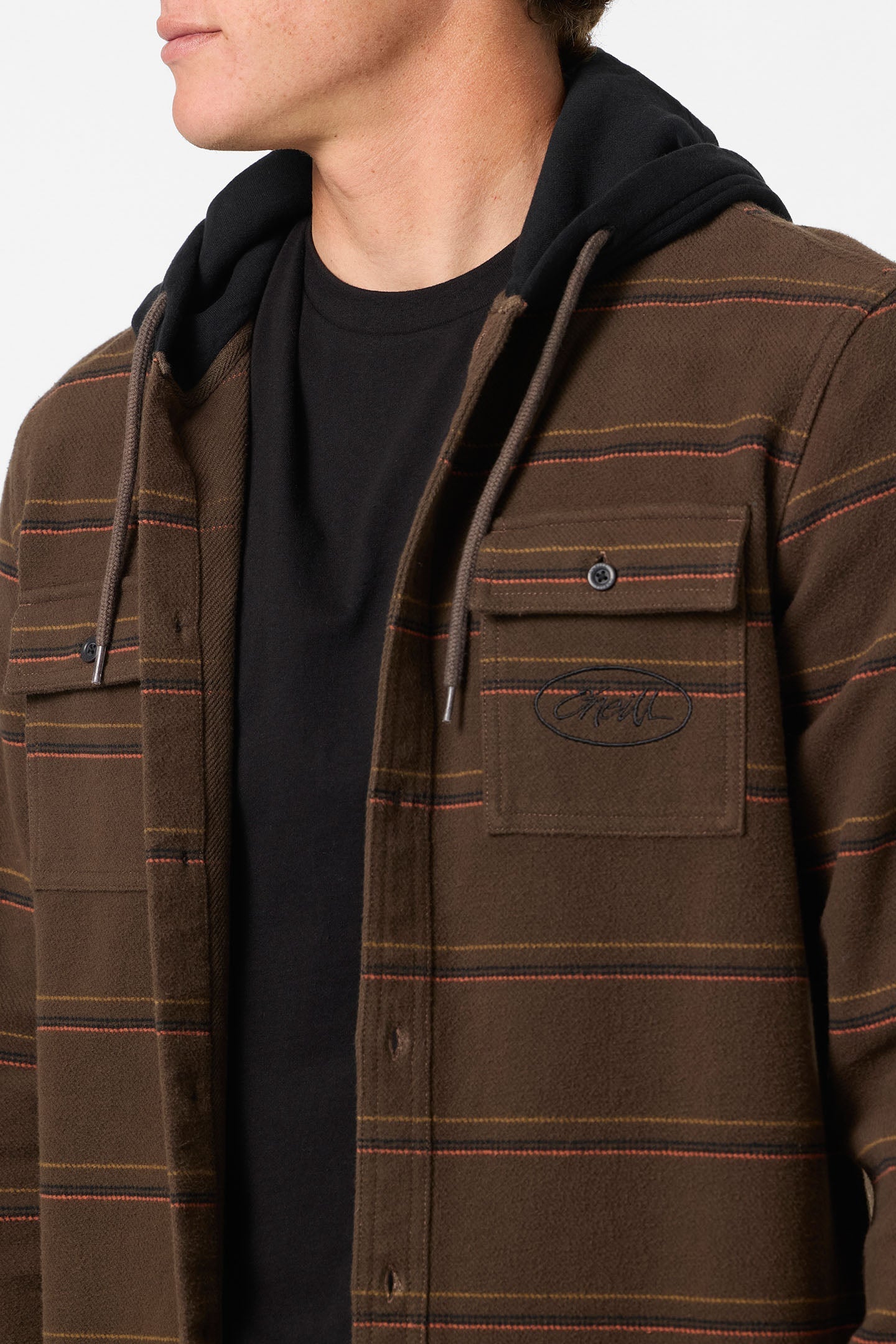 O'Neill Archer Hooded Flannel L/S Shirt-Turkish Coffee