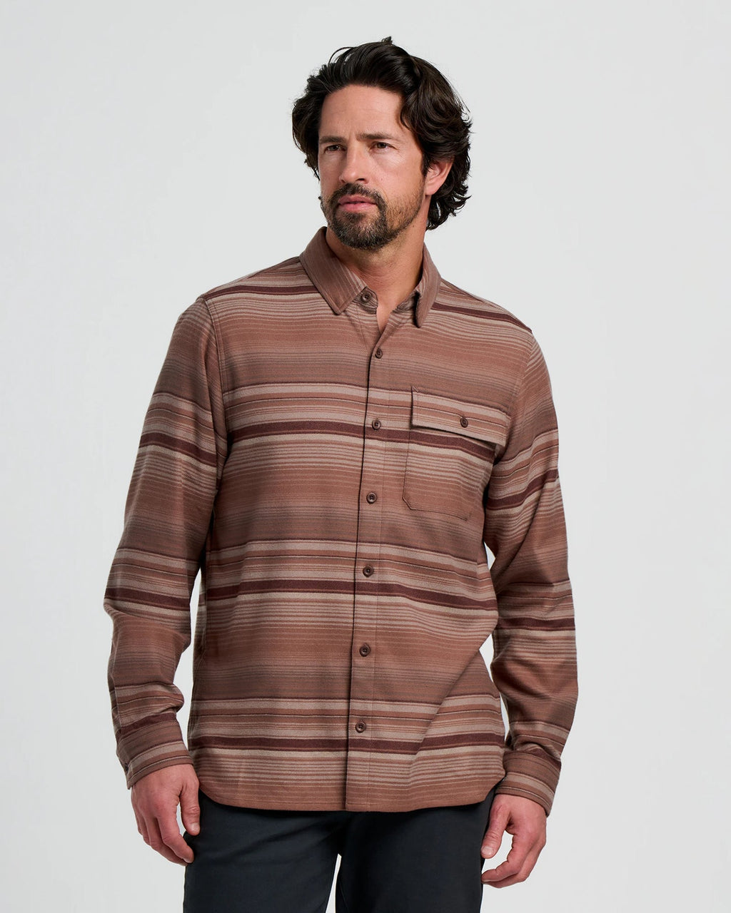 Free Fly Seawool Flannel L/S Shirt-Nutmeg Stripe
