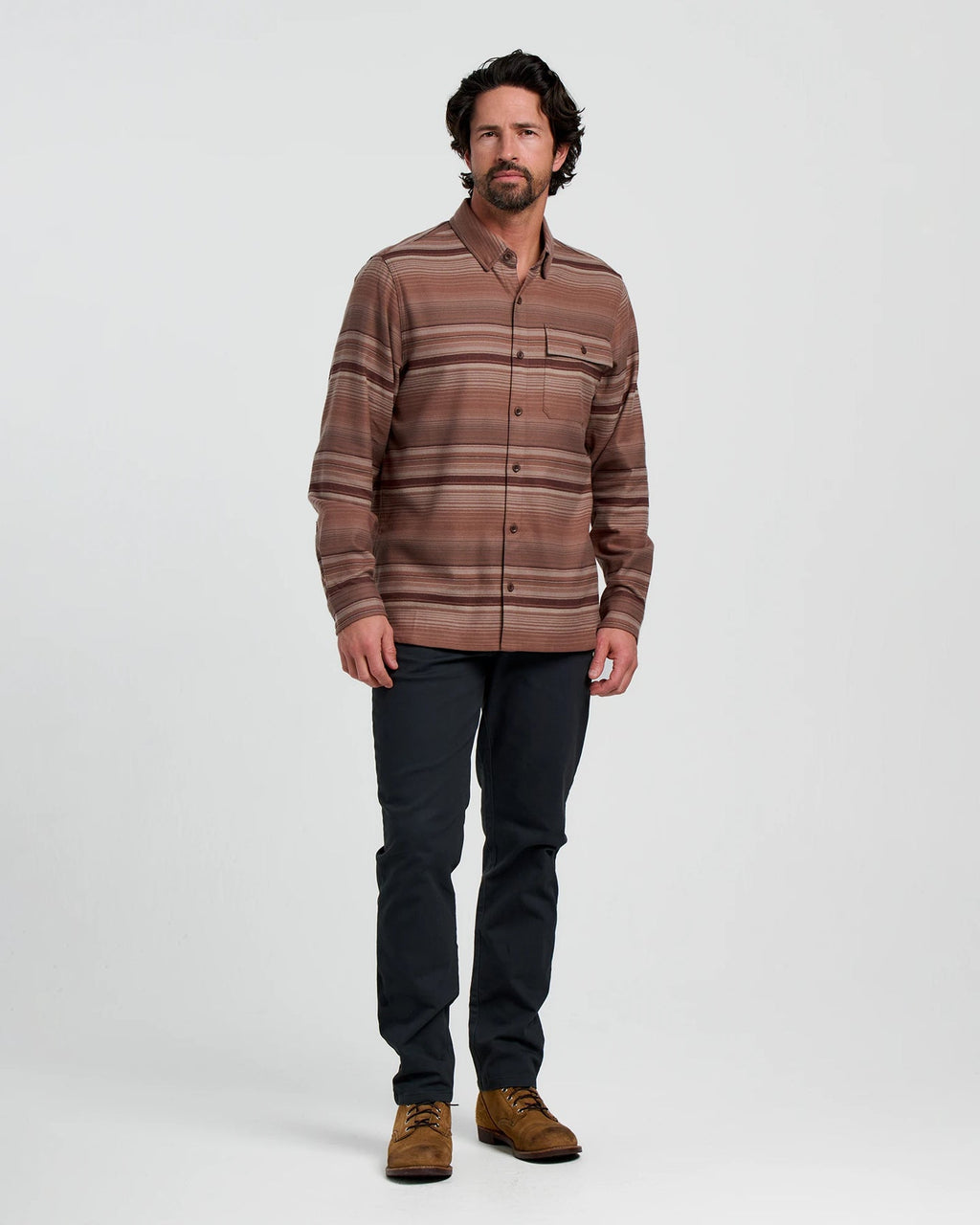 Free Fly Seawool Flannel L/S Shirt-Nutmeg Stripe