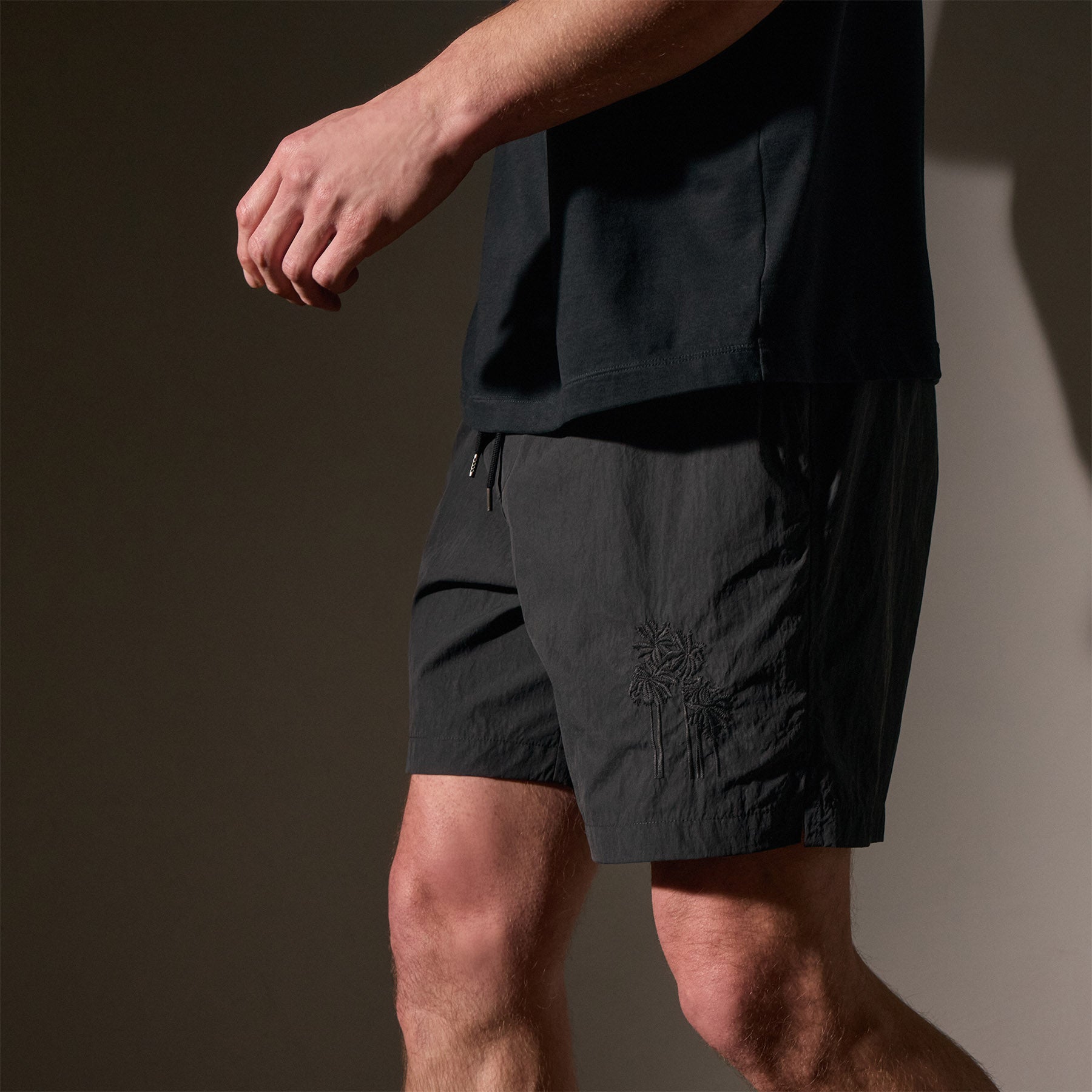 Palm Embriodered Boardshort - Black